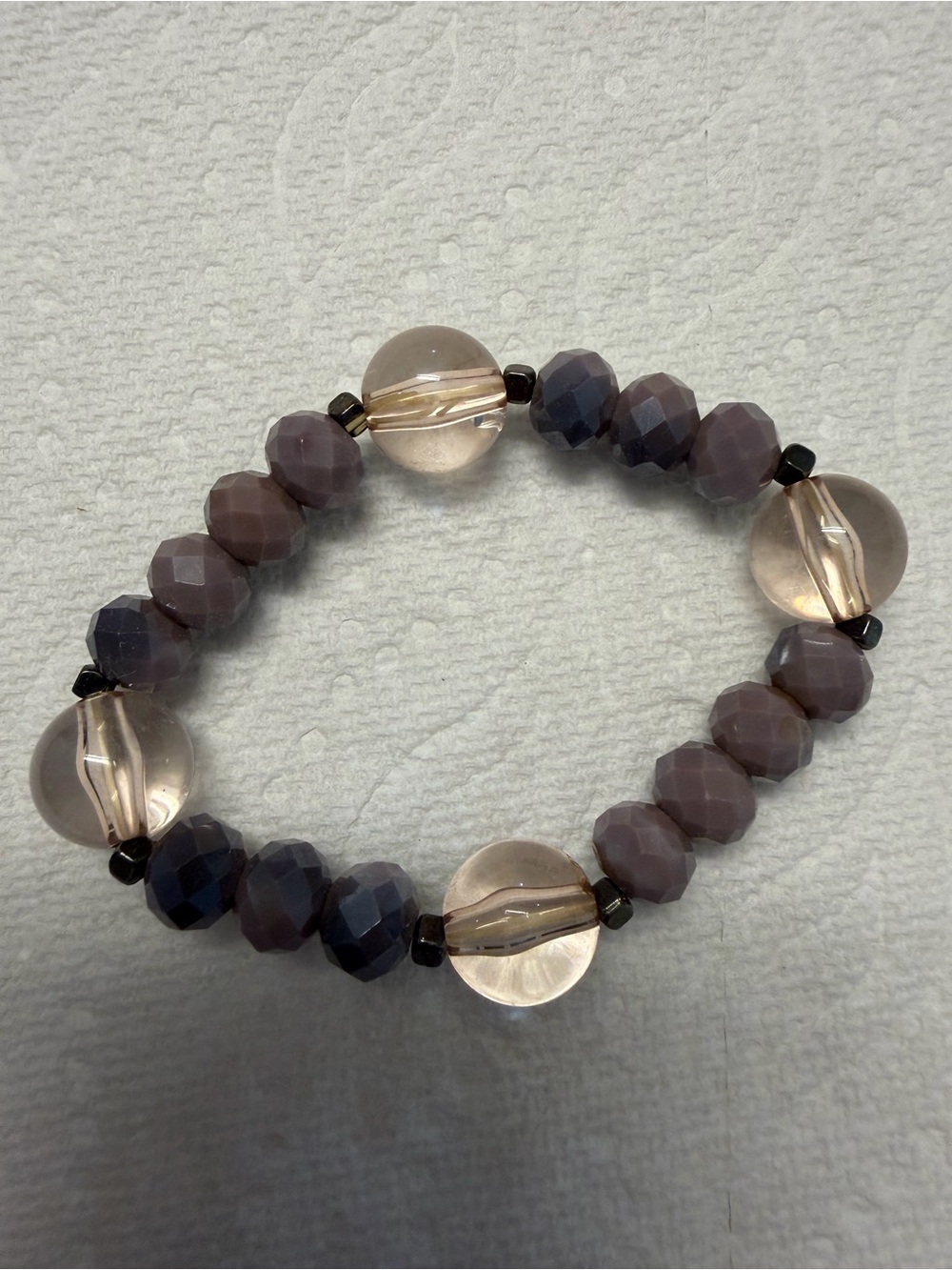 Faceted Purple and Clear Bead Stretch Bracelet - Unbranded